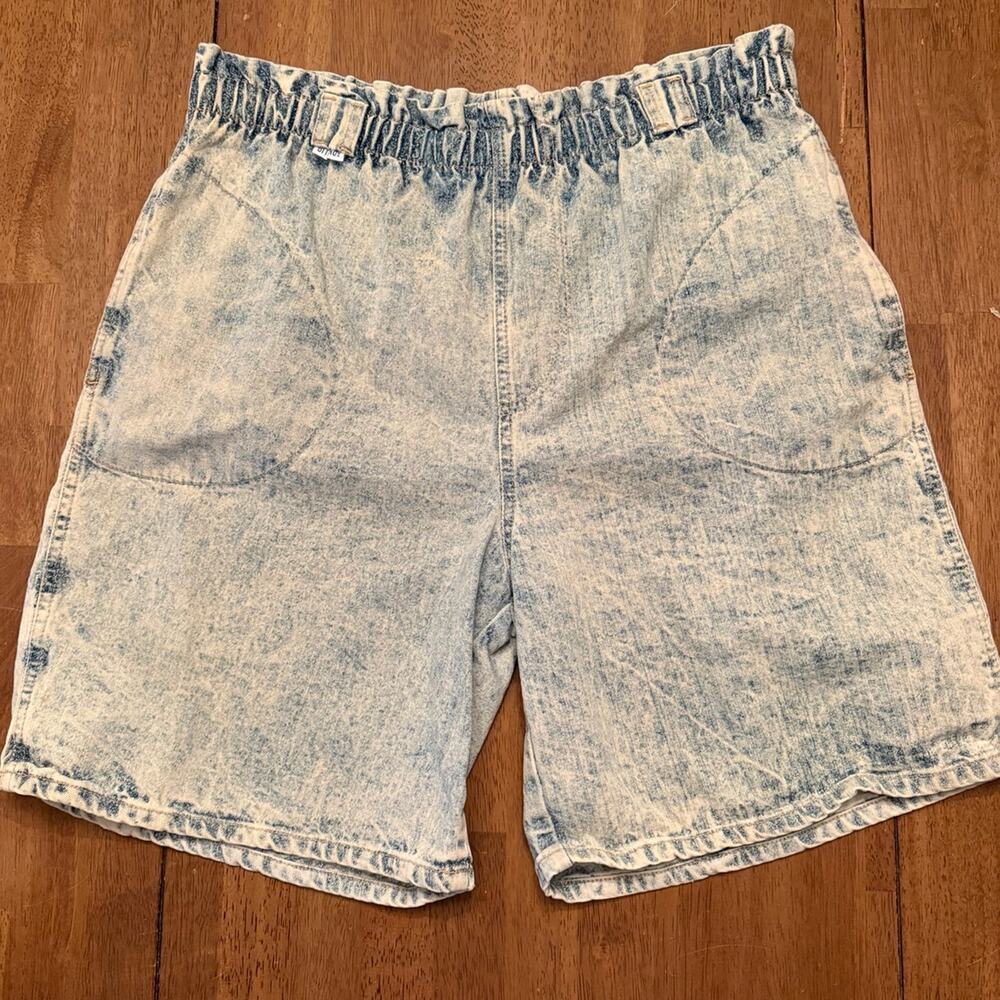 Vintage 90s Acid Wash Denim Shorts Elastic Waist High Waisted Mom Short Size 7/8